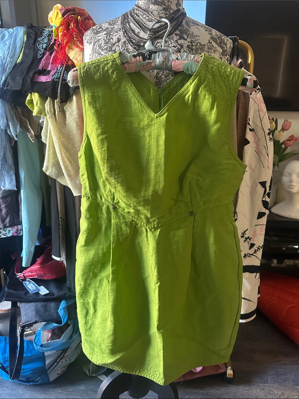 Versace Jeans Couture Lime Green Sleeveless V-Neck Mini Dress Y2K